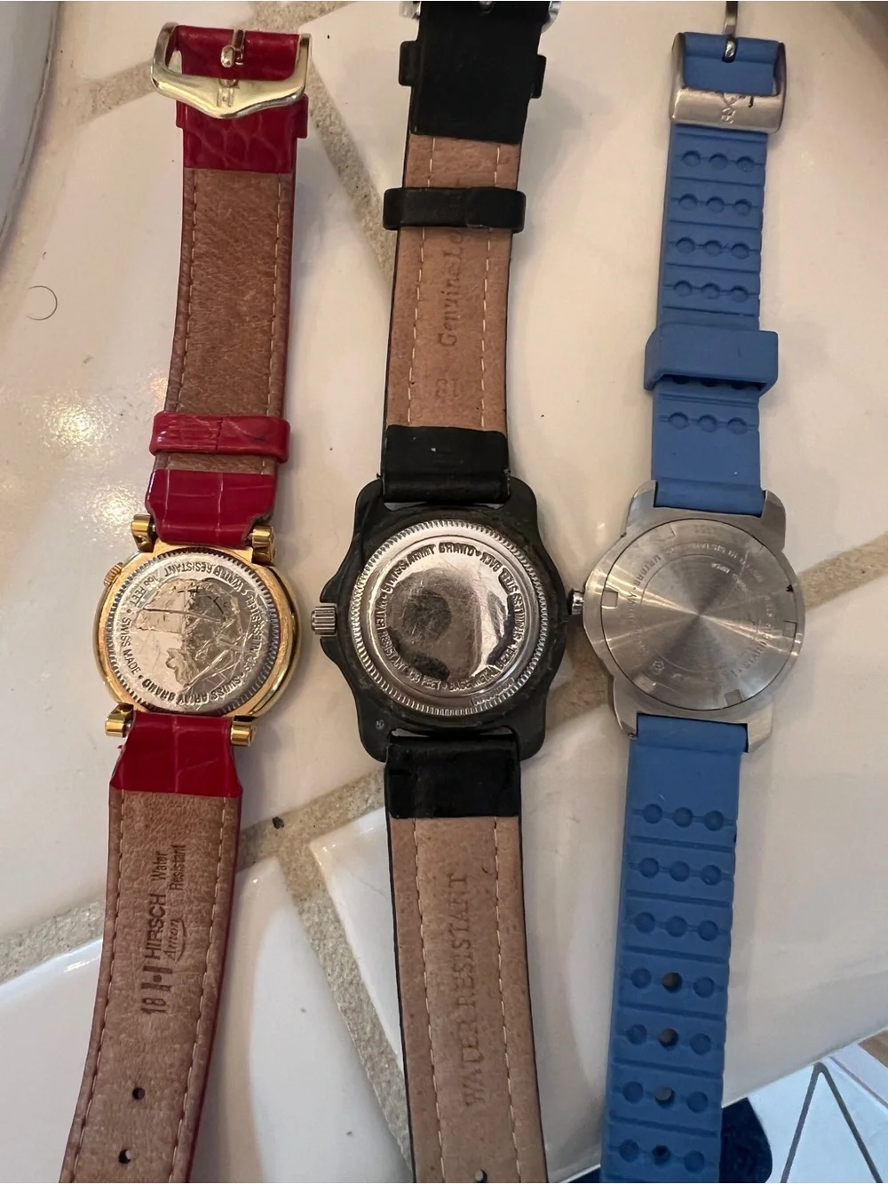 Three Vintage Swiss Army Style Ladies' Watches - Red, Black, Blue Straps